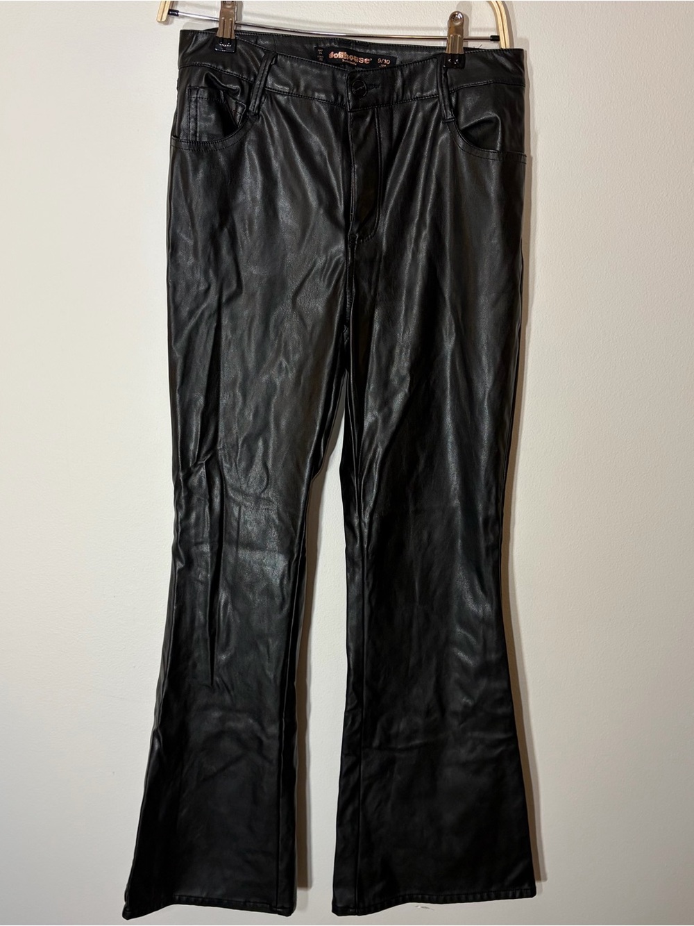 Dollhouse Black Faux Leather Fleece Lined Skinny Flare Pants